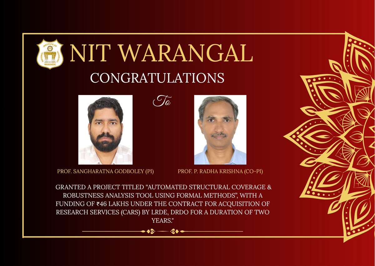Congratulations! #nitw #nitwarangal #carsproject #drdo #lrde <a href="/EduMinOfIndia/">Ministry of Education</a>