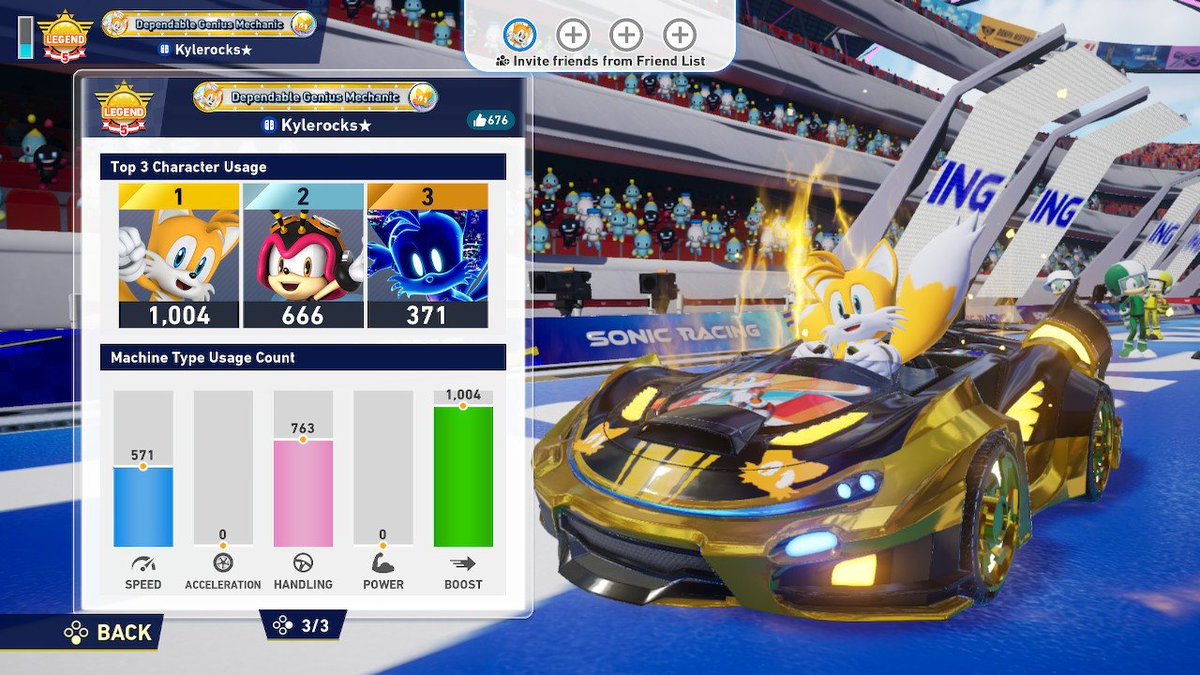 #SonicRacingCrossWorlds So, it total, I have played Tails over 1375 times, and Charmy... umm... Charmy...