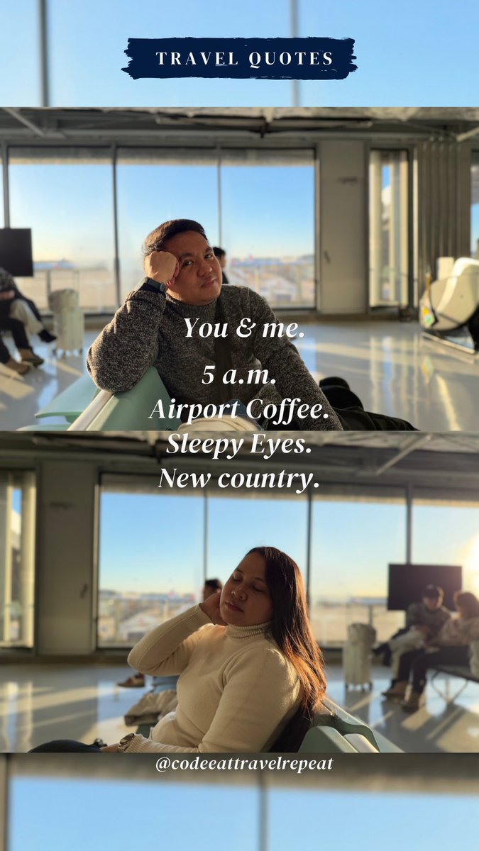 CodeEatTravelPB's tweet image. ✈️ 5 a.m. flights &amp;amp; sleepy smiles — chasing sunrises in a new country. ☕💭

#TravelCreators #AirportVibes #GoldenHourGlow  #ExploreTheWorld #CodeEatTravelRepeat