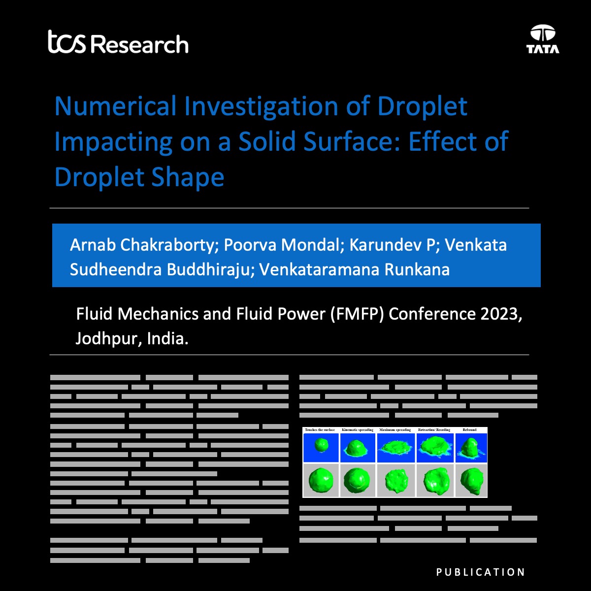 TCSResearch's tweet image. Did you know that the performance of a wind turbine gets affected by the interaction between its blades and the droplets in the air?
At the Fluid Mechanics and Fluid Power (FMFP) conference 2023, our researchers presented their investigation on the effects of the shapes of…