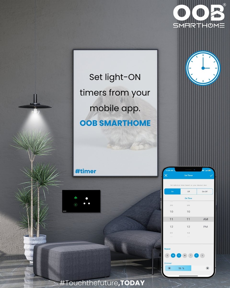OobSmartHome's tweet image. Brighten your home effortlessly! 💡
Schedule your lights to turn ON automatically with the OOB SmartHome app — simple, smart, and seamless.
👉 Switch to Smart. Switch to OOB.
#OOBSmartHome #SmartLighting #SmartTimer #HomeAutomation #LightingControl #SmartSwitch #VoiceControl