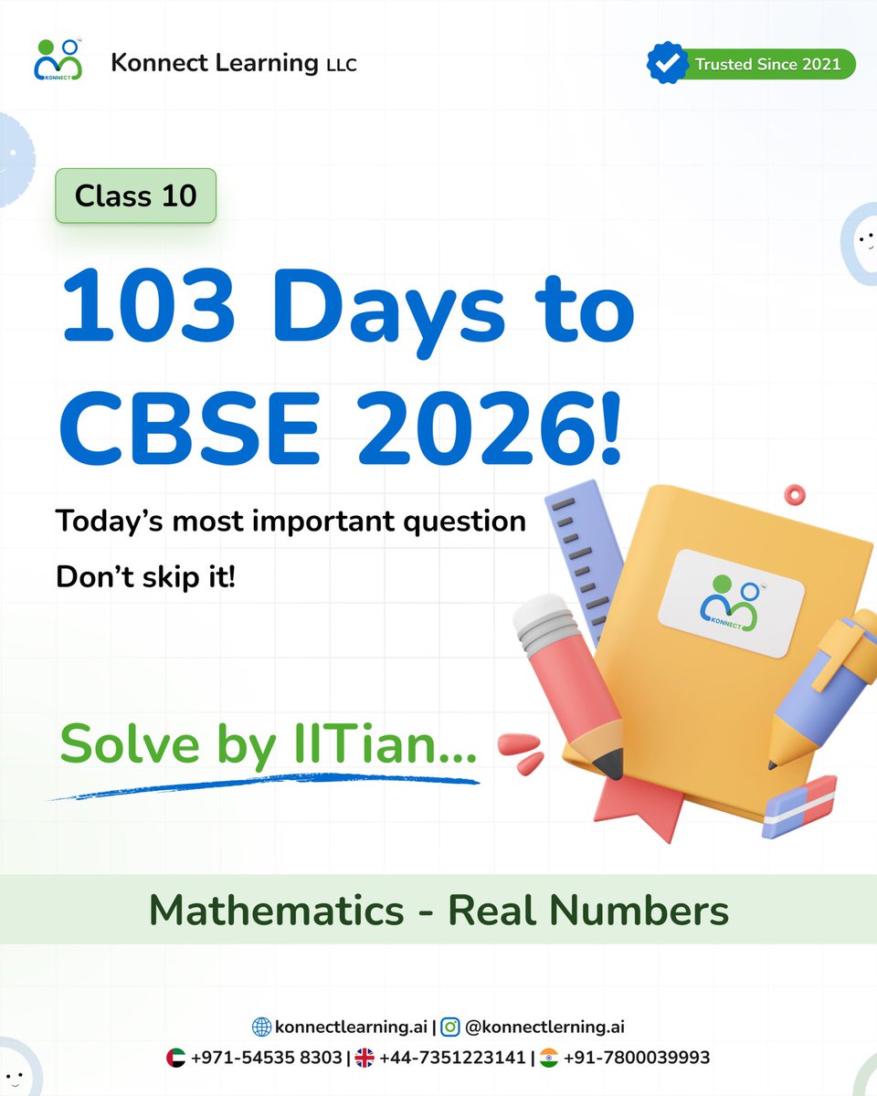 konnectlearnai's tweet image. ✨103 Days to CBSE 2026!✨
🔥 Class 10 Most Important Geometry Question 🔥
📐 Construct a pair of tangents inclined at 60° to a circle of radius 4 cm

#Class10Boards #CBSE2026 #KonnectLearning #StudentsOfInstagram #InstaStudy #ExamTips #ViralReels #elearning #digitallearning