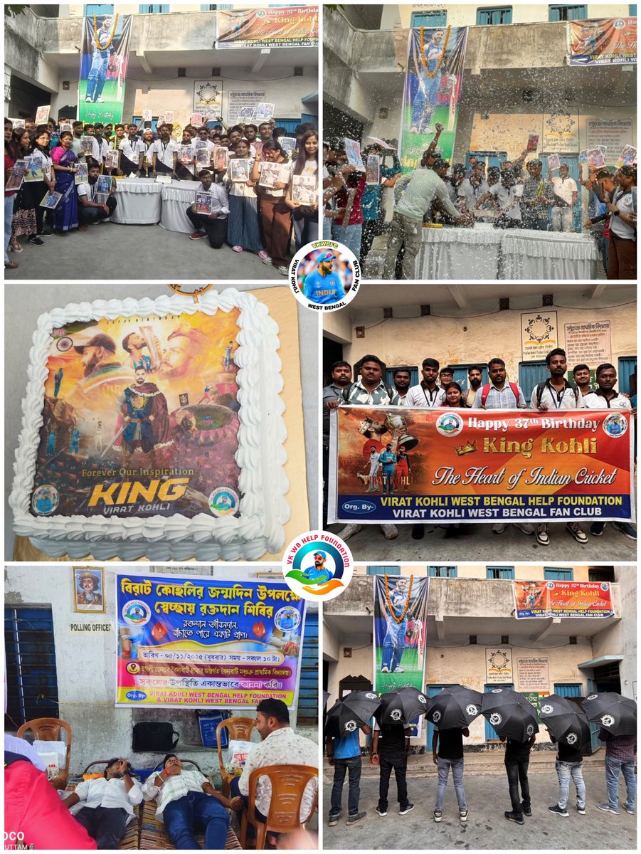 vkwbhf's tweet photo. On the occasion of Virat Kohli's 37th birthday, a voluntary blood donation camp was organized and a 15-foot banner of Virat Kohli was made. A cake cutting ceremony was also held to celebrate. 

Org. By - @vkwbhf &amp; VKWBFC 
@imVkohli @TrendVirat @AnushkaSharma https://t.co/b2QVd5XPKv