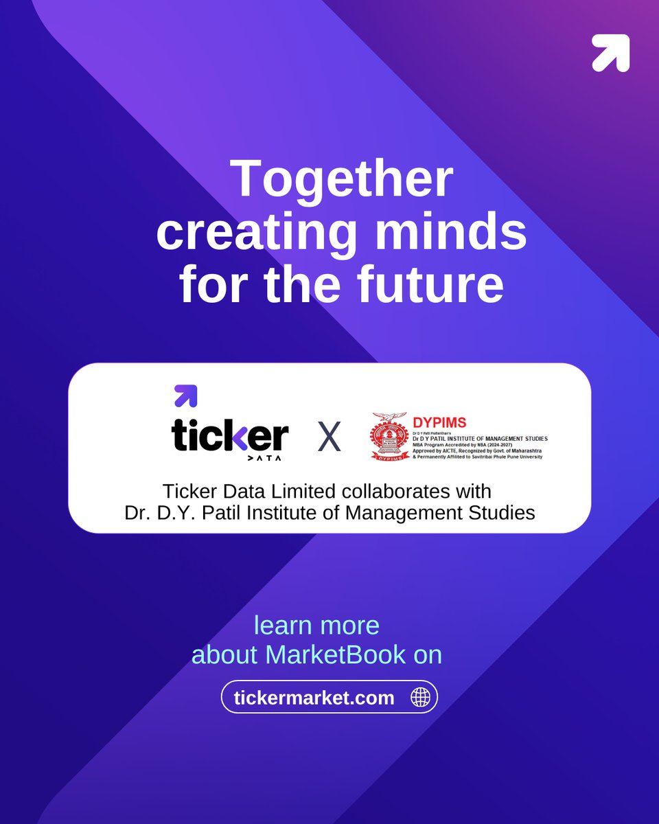 Ticker Data collaborates with <a href="/dypims_mba/">DYPIMS Akurdi</a> 
MarketBook - The Choice for B-School Students
Contact Us: marketbook@tickermarket.com

#Collaboration #TickerDataLimited #Ticker #CreatingMindsOfFuture