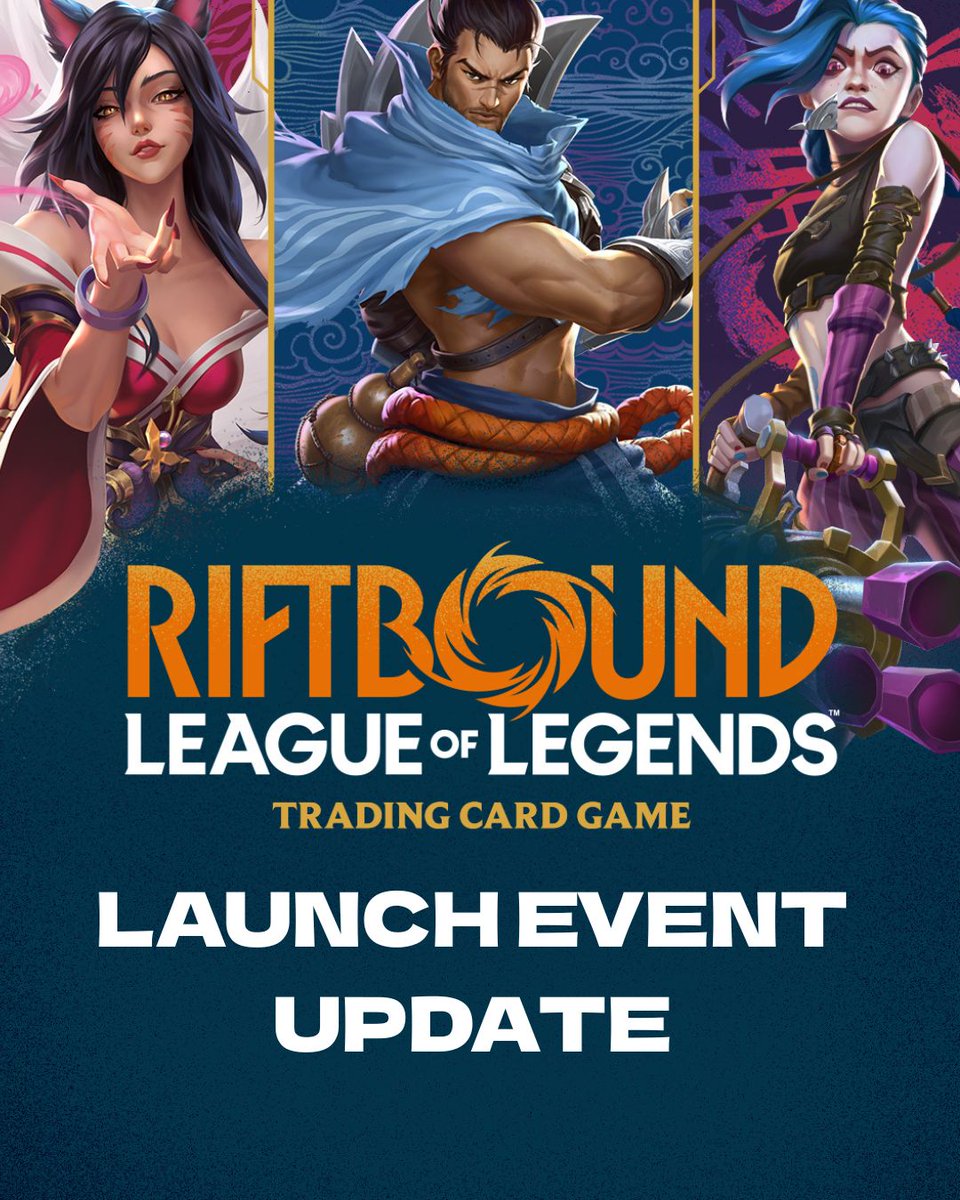Summoners, quick correction for our Riftbound Launch Tournament this Friday, 7 November at 5:30pm.

We made an error in earlier posts about included boosters. Entry does not include 3 booster packs, it includes 2 Booster Packs along with your chosen Champion Deck.