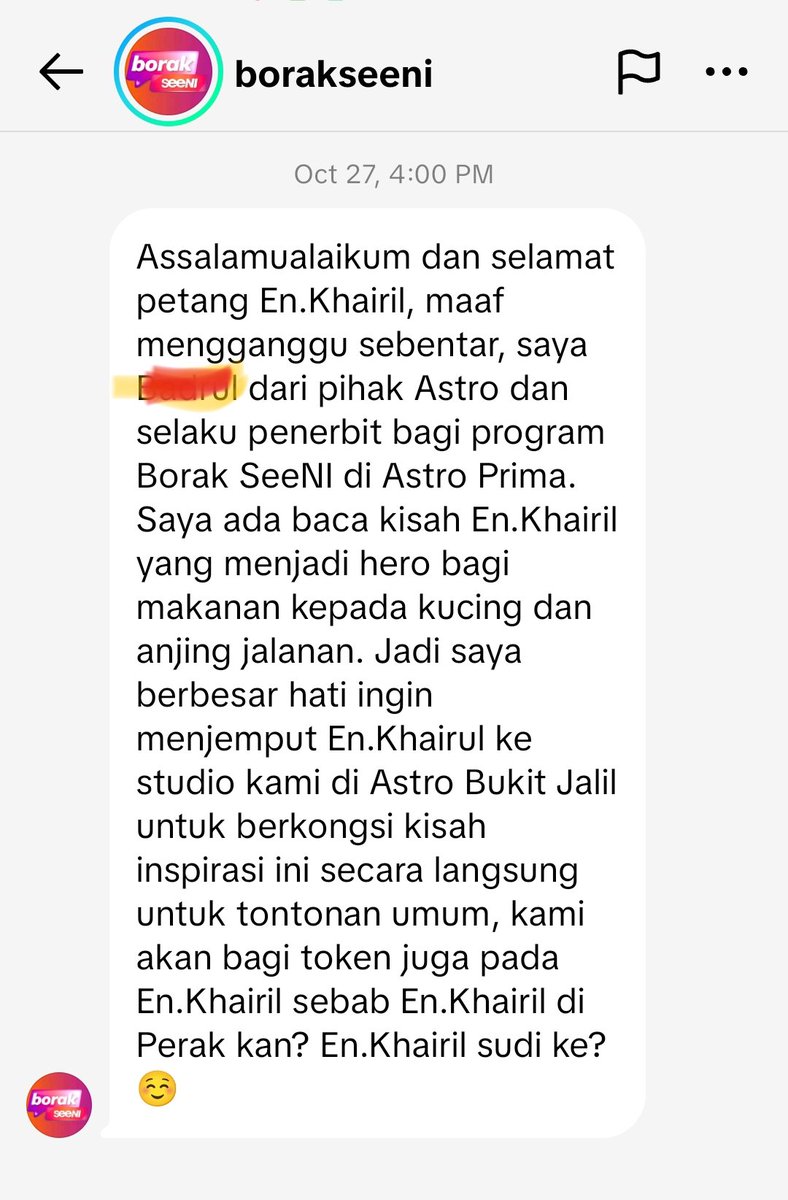Setelah memikirkan sedalamnya&amp;ramai yg nak saya pergi,serta demi menyuarakan suara2 anak2 jalanan,maka saya korban 1 hari disini utk ke Astro bg memenuhi jemputan ini.Insyallah,seorg kawan akan temani saya. Jumpa jumaat ni, Astro Prima, Chanel 105.Jam 11 pagi. Demi 🐈🐕‍🦺jalanan💪