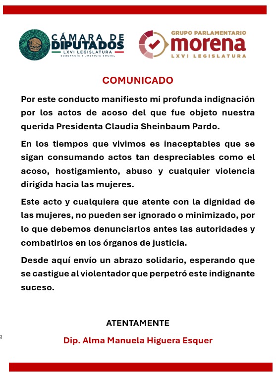 AlmaHiguera07's tweet photo. Mi mayor solidaridad con nuestra querida Presidenta @Claudiashein  No permitamos que este tipo de actitudes se tolere, mucho menos se ignore. Hay que denunciar. https://t.co/yhiVMD7dS2