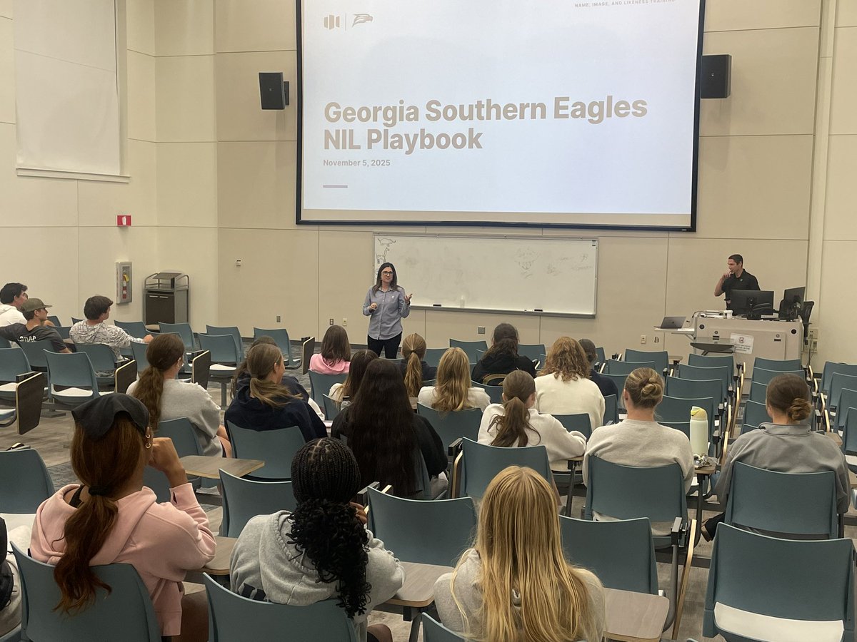 GSAthleticsAPEX's tweet image. Great event tonight! Special thanks to @opendorse for coming to campus today and educating our @GSAthletics freshman student-athletes on proper NIL landscape navigation. #lifebeyondsport #leadership 👏 🦅