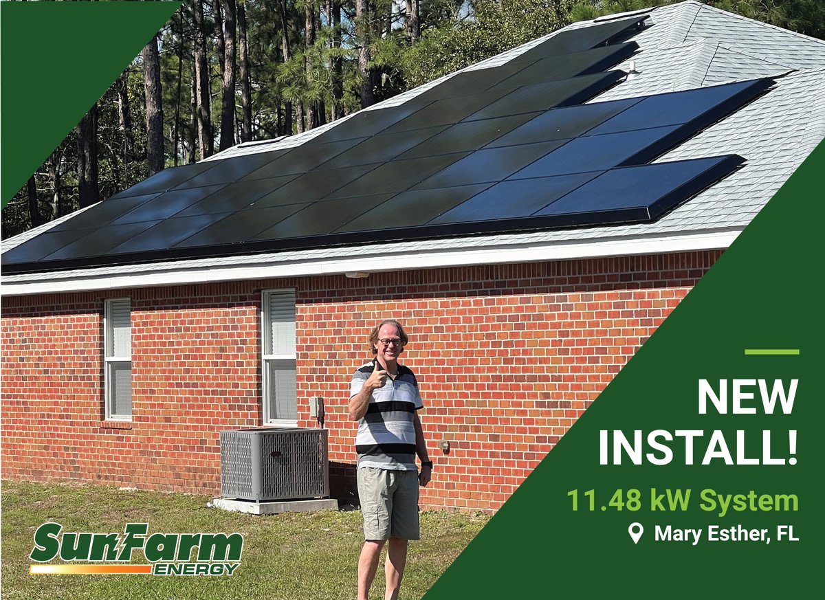 SunFarmEnergy's tweet photo. Congratulations to our latest client over in Mary Esther! ☀ This super sleek 11.48 kW system features 28 @Qcells_NA, Tesla Inverter, and Tesla Powerwall 3 for battery storage. Ready to make your home storm ready? Get started today at https://t.co/hgOM0SzQif https://t.co/8I9QnjnYh6