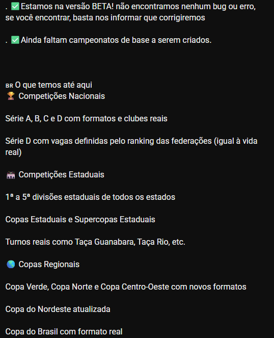 Saiu o Brasileirão pro FM24. Ainda versão Beta com regras reais.

Qualquer erro, sugestão, manda pra nois!

Link do post:
youtube.com/post/UgkxlJ-_w…

Link do arquivo: mediafire.com/file/6ebgp6m4r…

Informações importantes: