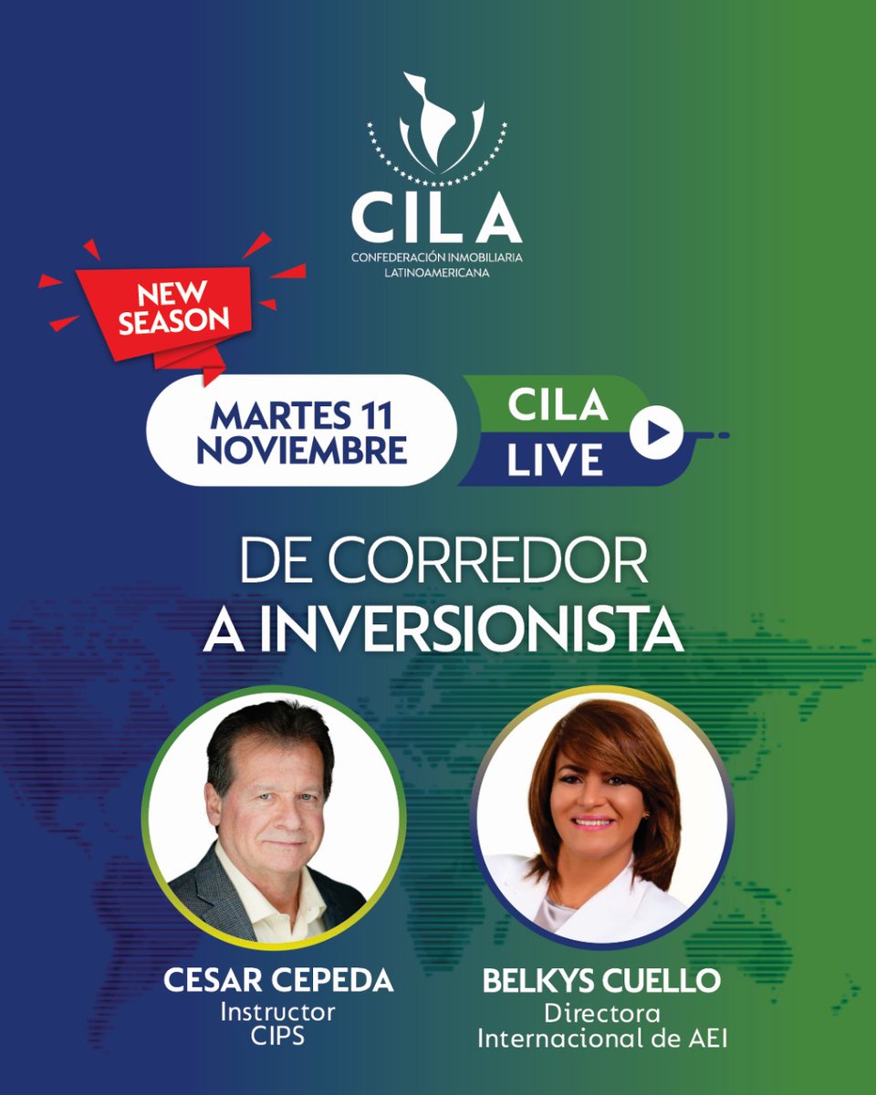 ConfederaCila's tweet image. Todo corredor tiene el potencial de convertirse en inversionista… solo necesita la guía adecuada. 💼🌱

En este nuevo CILA Live, descubre cómo lograrlo con la experiencia de:

• César Cepeda, Instructor CIPS
• Belkys Cuello, Directora de AEI

Regístrate shorturl.at/pU6Wh