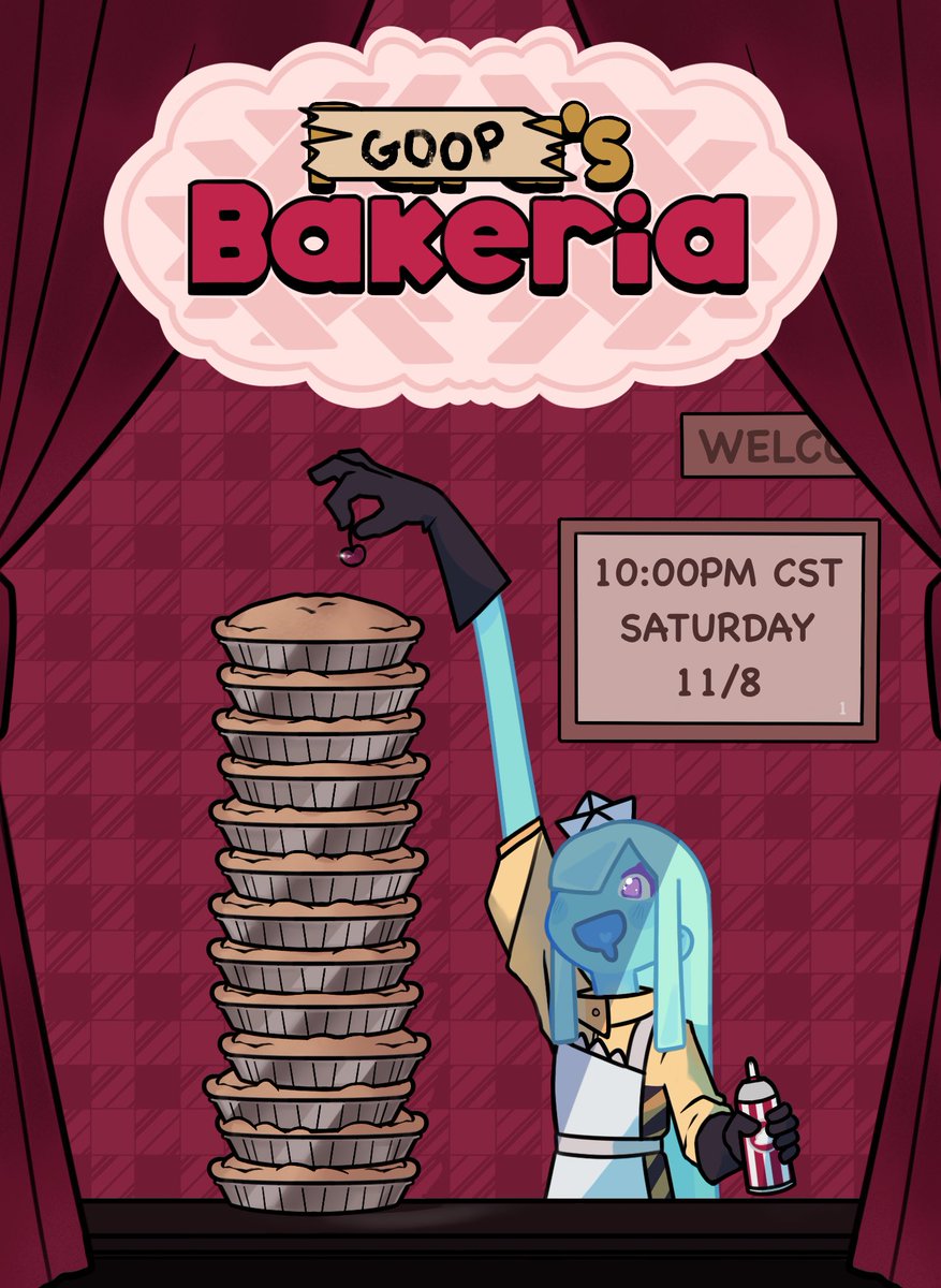 gooptuber's tweet image. Guess who’s back…

It me! I’m back! And I stole some guy’s bakery! (OSHA hates her for this one simple trick)

1st Papa’s Bakeria stream at 10:00PM CST, 11/8.

⚠️☣️ #goopstream #goopart #Vtuber #ENVtuber