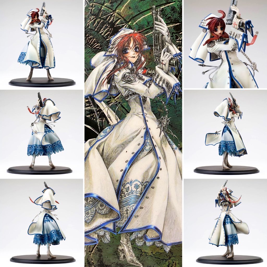 thoresiva's tweet photo. These are Abel and Estelle figures from "Trinity Blood" sold by President Japan! Both were produced based on the illustrations from the original cover by me (THORES Shibamoto), supervised by me personally, and officially licensed by KADOKAWA for sale!
#TrinityBlood 
#THORESShibamoto