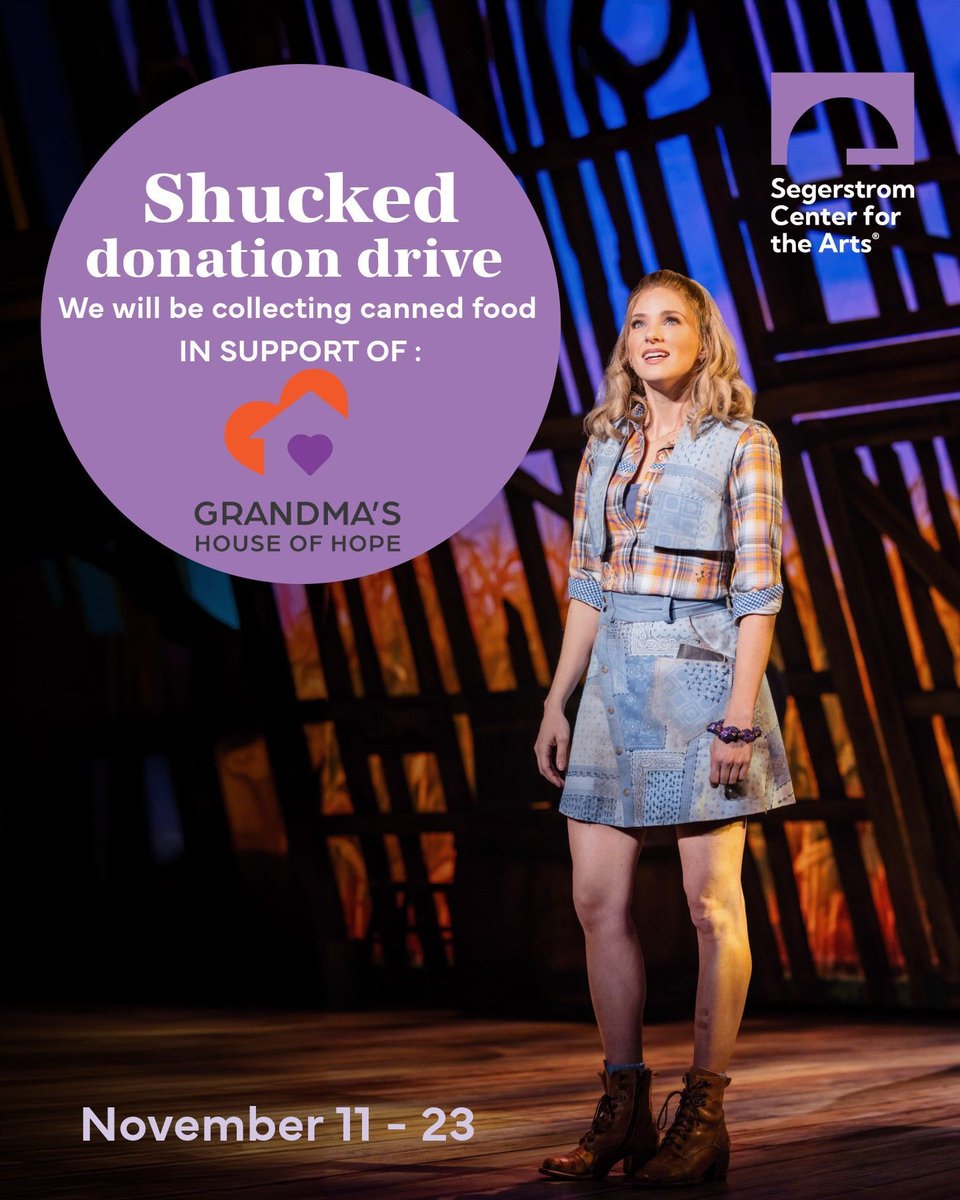 SegerstromArts's tweet image. We’re thrilled to be partnering with Grandma&apos;s House of Hope for an ear-resistible canned food drive during the run of Shucked. With canned food donations currently in high demand, help us support those in need by bringing canned f… instagr.am/p/DQsbEZGAZ-l/