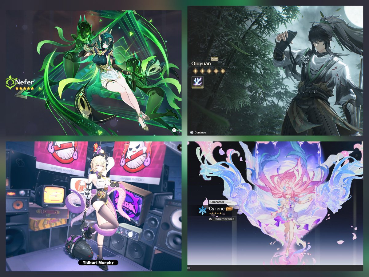 The gacha luck has been insane lately! <a href="/KBeeThatsMe/">Katelyn Barr 🩷💜💙</a> (Yidhari Murphy ZZZ) <a href="/AshleighHaddad/">Ash Haddad 🎙 VO</a> (Nefer Genshin Impact) <a href="/JeremyAngJones/">Jeremy Ang Jones</a> (Qiuyuan Wuthering Waves) <a href="/aiden_dawn/">Aiden Dawn</a> (Cyrene Honkai: Star Rail)
Congrats to everyone on the roles!!