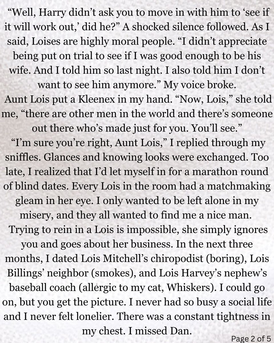 fiveminfiction's tweet photo. Having trouble reading this short story? See the plain text version on our website: https://t.co/xnCkLTYJGc
Title: The Lois Conspiracy
Written by Nanci Rathbun
Genre: Romance
Word Count: 1051
This short story was Nanci’s first published work. It was featured in Woman’s World Magazine in 2005 under the title What’s in a Name.
If you enjoyed this story and want to see more from Nanci, you can find all her work here: https://t.co/XQuCQ84VjK