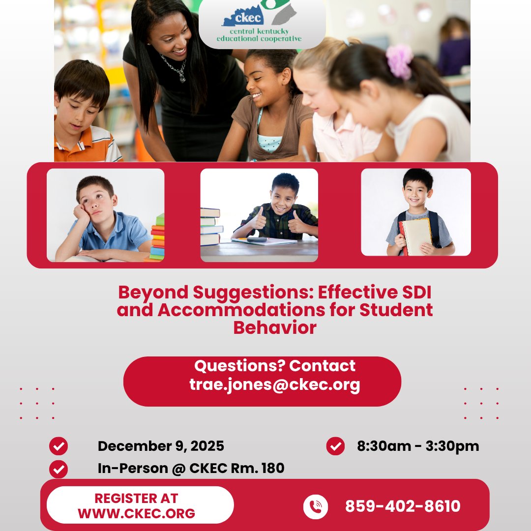 Join Trae Jones for this session on Effective SDI and Accomodations for Student Behavior!  For more info visit ckec.org.