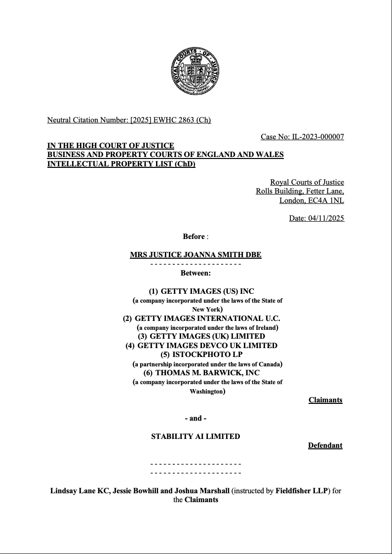 Cointelegraph's tweet image. 🇬🇧 LATEST: UK High Court issues mixed ruling in Getty Images v. Stability AI case, mostly favoring Stability but leaving key AI copyright questions unanswered.

What does this mean for the future of AI training? 👇