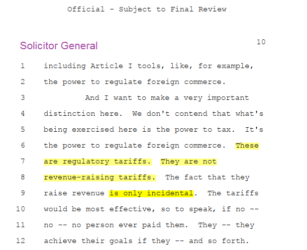 KDbyProxy's tweet photo. @StevenTDennis … a hunch Trump wouldn't have 50 votes.
2) It'd be fun seeing Rs argue to the Parl their proposal complies w/ the Byrd Rule b/c it's all about revenue, after the SG told the Court Trump's tariffs are "… regulatory tariffs. They are not revenue-raising tariffs."
#incidental https://t.co/zRFhyq13FL