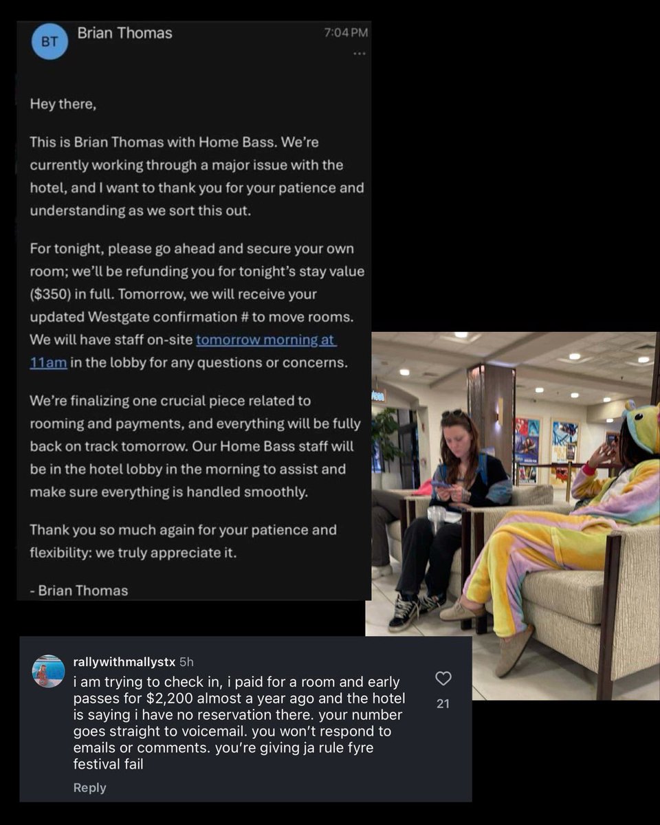 No surprise here — but with Home Bass check-in scheduled to begin today in Orlando, guests are reportedly stranded in the Westgate lobby with no rooms to check into. 

Brian Thomas has sent a last-minute email telling everyone to “find their own room” for the night, assuring them