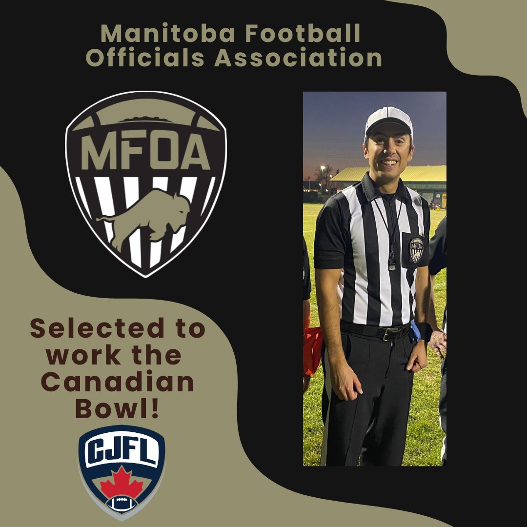 The MFOA would like to congratulate Daniel Doerksen who has been selected to work the 2025 CJFL Championship. The Canadian Bowl, this Sunday November 9th. The game will feature The PFC Champion Saskatoon Hilltops hosting the BCFC Champion Okanagan Sun. 

Best of Luck Daniel