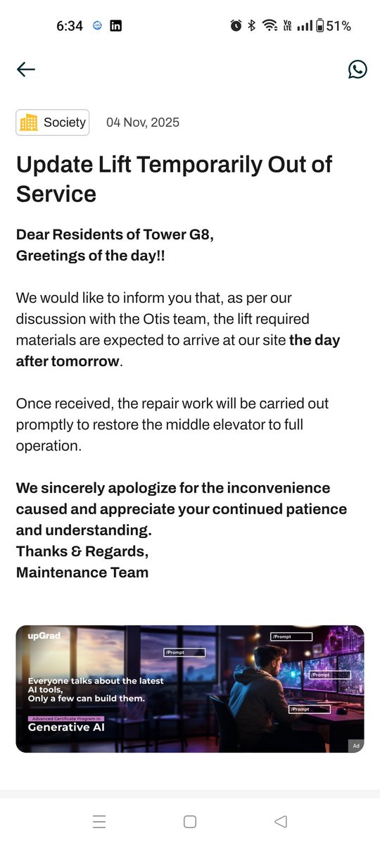 Nirala_GreenS's tweet photo. @OtisElevatorCo Since 7 years we’ve been struggling with your damaged lifts in G8 Tower, Nirala Greenshire (Greater Noida West). One lift has been down for 10 days — 125 families are suffering! Every few weeks it breaks again. How long will this go on? Please fix it permanently! https://t.co/SMtUrDUlFX