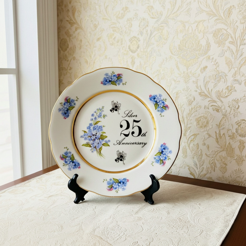tiendarandomcl's tweet photo. Plato inglés de 25º aniversario, de los años 90s. Está en excelente estado y sería perfecto como regalo por las bodas de plata. Fabricado en porcelana por la empresa AJL Giftware en la localidad de Stoke-on-Trent, tiene un diámetro de 20 cm. 
https://t.co/oq6XaM9Dfw https://t.co/aVZKK6gcPa
