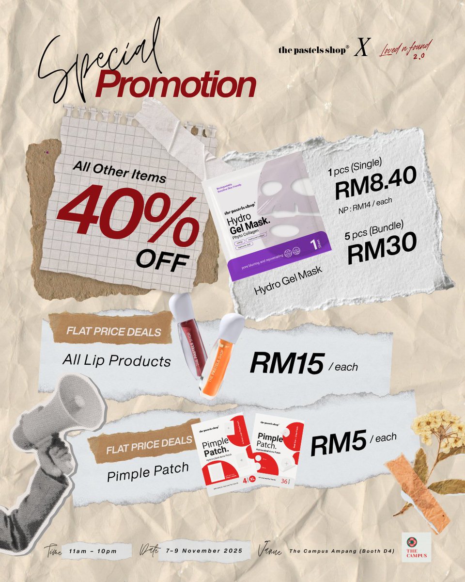 thepastelsshop's tweet image. Meet us at Loved n Found 2.0! 💖

Starts tomorrow, 7–9 Nov @ The Campus Ampang (Booth D4) 💚
Special deals up to 40% OFF —  while stocks last 🤎

See you there!🫰