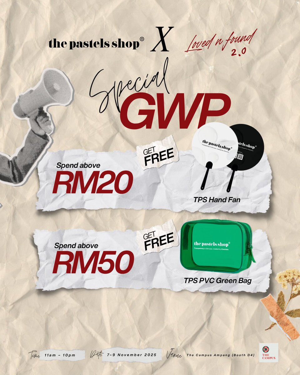 thepastelsshop's tweet image. Meet us at Loved n Found 2.0! 💖

Starts tomorrow, 7–9 Nov @ The Campus Ampang (Booth D4) 💚
Special deals up to 40% OFF —  while stocks last 🤎

See you there!🫰