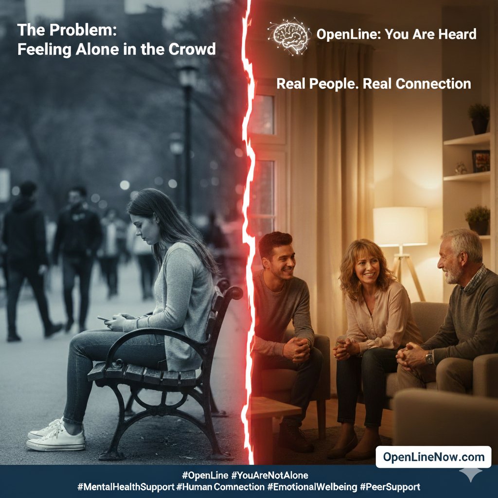 OpenLineNow's tweet image. You can be surrounded by people — and still feel completely alone.
Sometimes it’s not about being with others. It’s about being heard by someone who understands.
That’s why we created OpenLine — real, instant, human connection.
OpenLineNow.com
#YouAreNotAlone #OpenLine