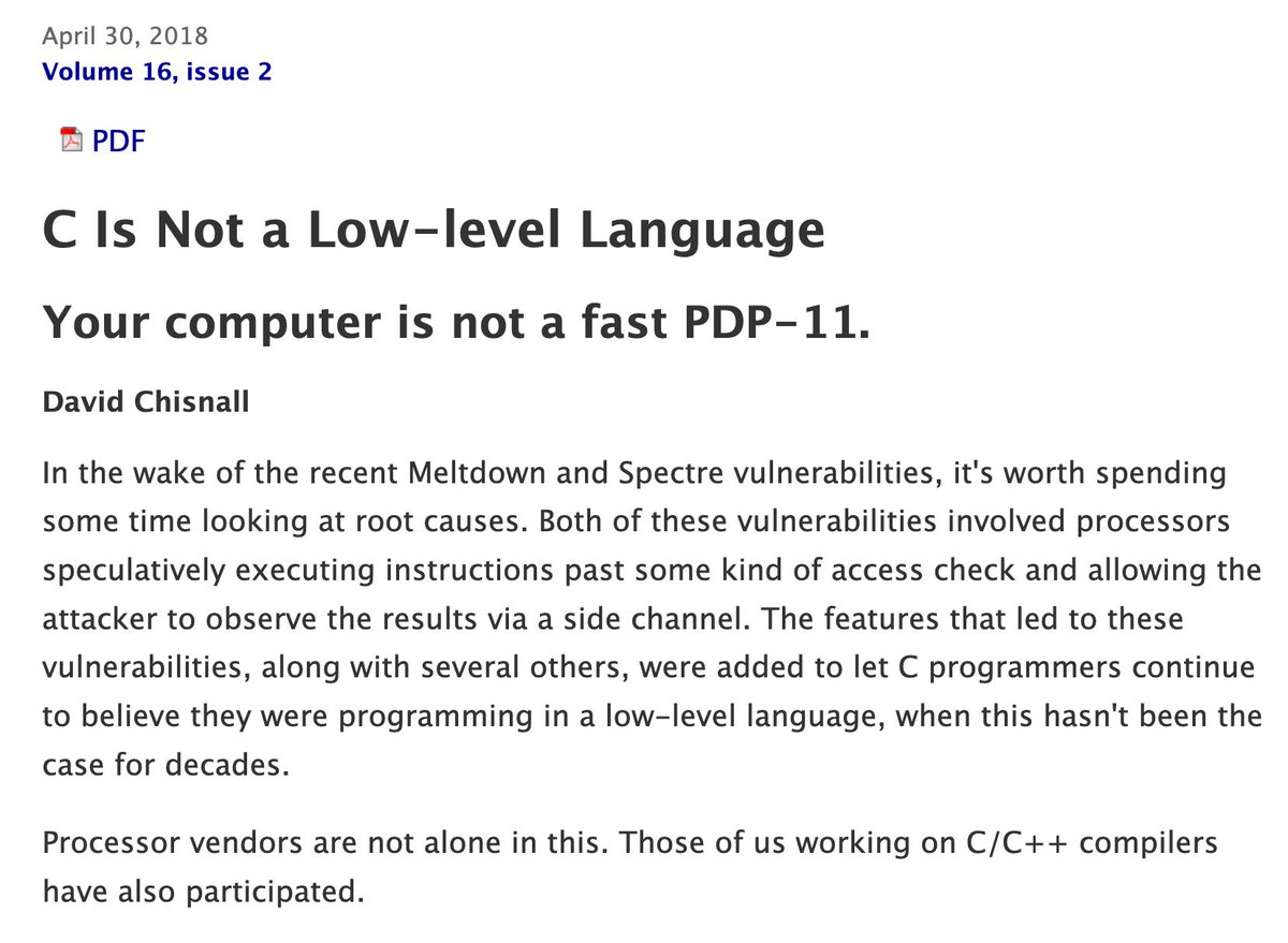 Your computer is a dataflow machine trying very hard to fit itself into a PDP-11 shaped box in order to make C compilers happy.