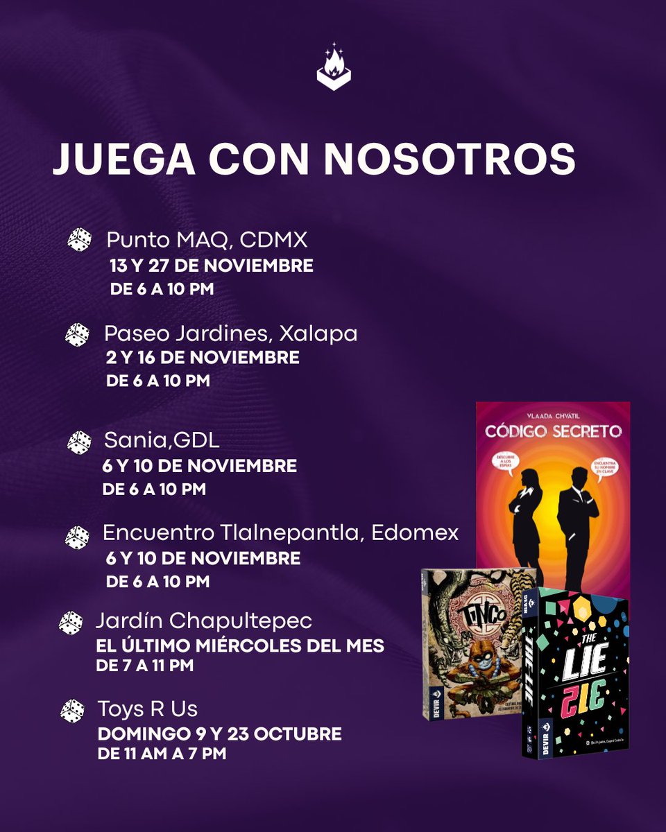 DevirMexico's tweet photo. Se viene más eventos 🔥, más diversión ✨ y muchas más risas 🥳.
¿En dónde te vemos? 👀
.
#devir #devirmx #nochesdejuegosdemesa #tardesdejuegosdemesa #diversión #diversiónenfamilia https://t.co/JkYkRAKzuy