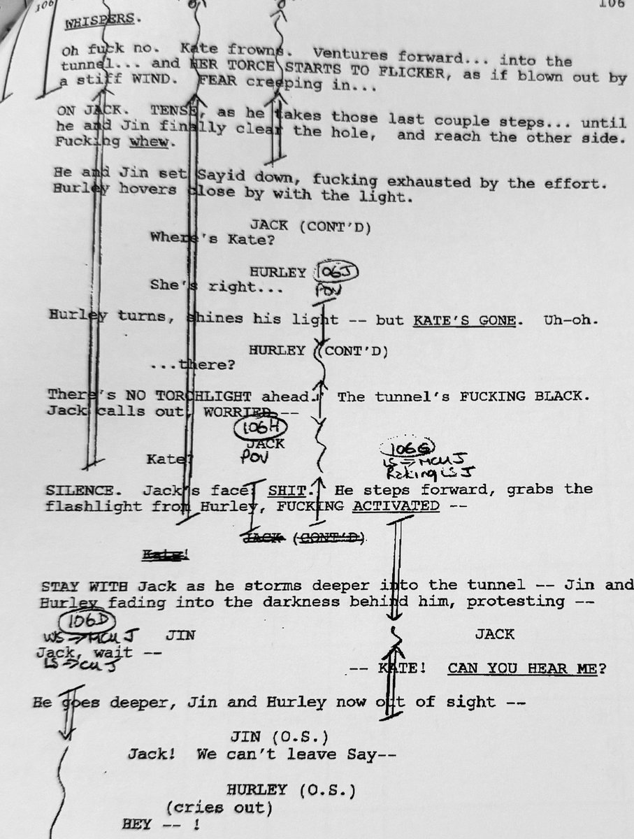 MeL8tleigh's tweet image. Jack Shephard is “FUCKING ACTIVATED” when Kate disappears beneath the temple. He takes off into the darkness, shouting, her name four times... 6x01-2 “LAX” script excerpt (marked up for directors). #jackshephard #kateausten #matthewfox #evangelinelilly