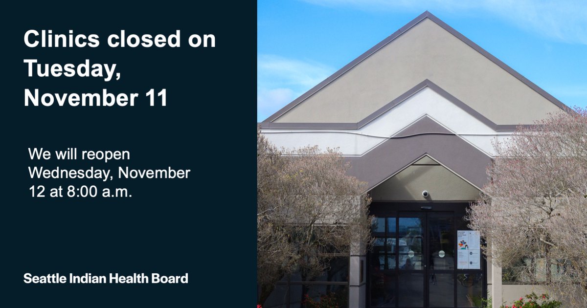Heads up, relatives: all our clinics will be closed next Tuesday in honor of Veterans Day. We will reopen our doors on Wednesday, November 12 at 8:00 a.m. We wish you a warm, dry, and safe holiday, and we thank all our veterans for their service.

#VeteransDay #ClinicInfo
