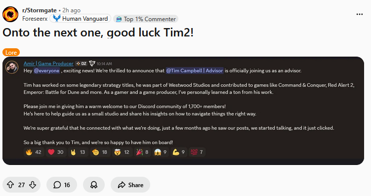 Seems like even the devs have abandoned the passion project Stormgate rip
