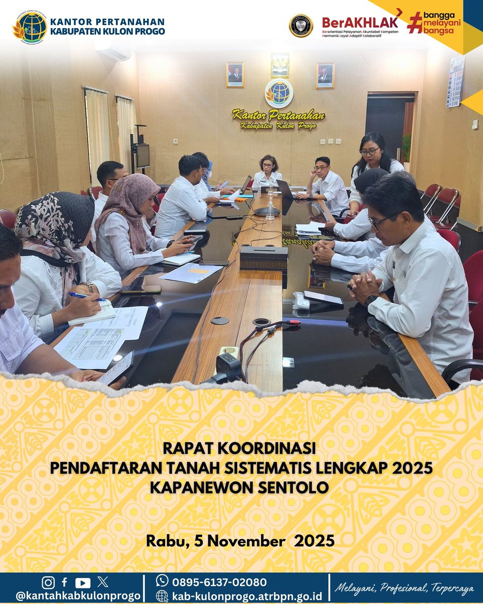 atr_bpnkprogo's tweet image. Halo #SobatATRBPNKulonProgo,

Sebagai bentuk komitmen dalam pelaksanaan Program Pendaftaran Sistematik Lengkap (PTSL) Tahun 2026, Kantor Pertanahan Kabupaten Kulon Progo melaksanakan rapat koordinasi bersama 6 Kalurahan yang menjadi lokasi kegiatan PTSL 

#KantahKulonProgo