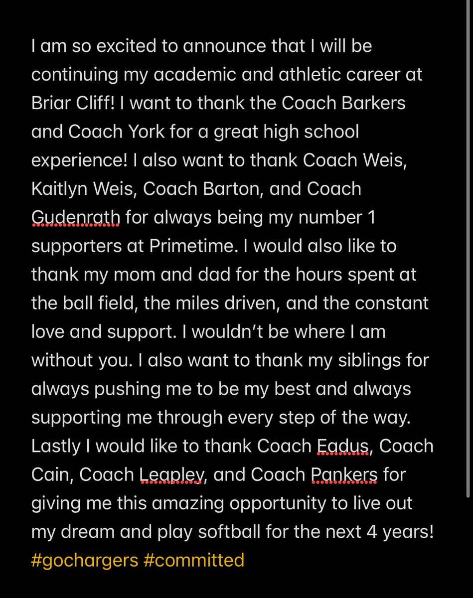 The next 4!! 💙💛#committed <a href="/BCU_Softball/">Briar Cliff Softball</a>