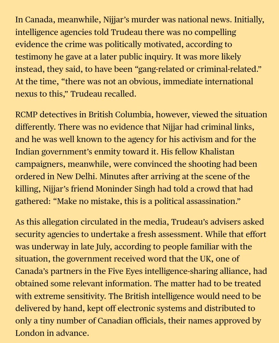 OnTheNewsBeat's tweet image. Bloomberg has a story on the Nijjar, Pannun assassination plots with some fresh details

Once, Nijjar was killed the initial Canadian assessment was that it was gang related until Moninder Singh (who has links to the ISYF terrorist group) started blaming India