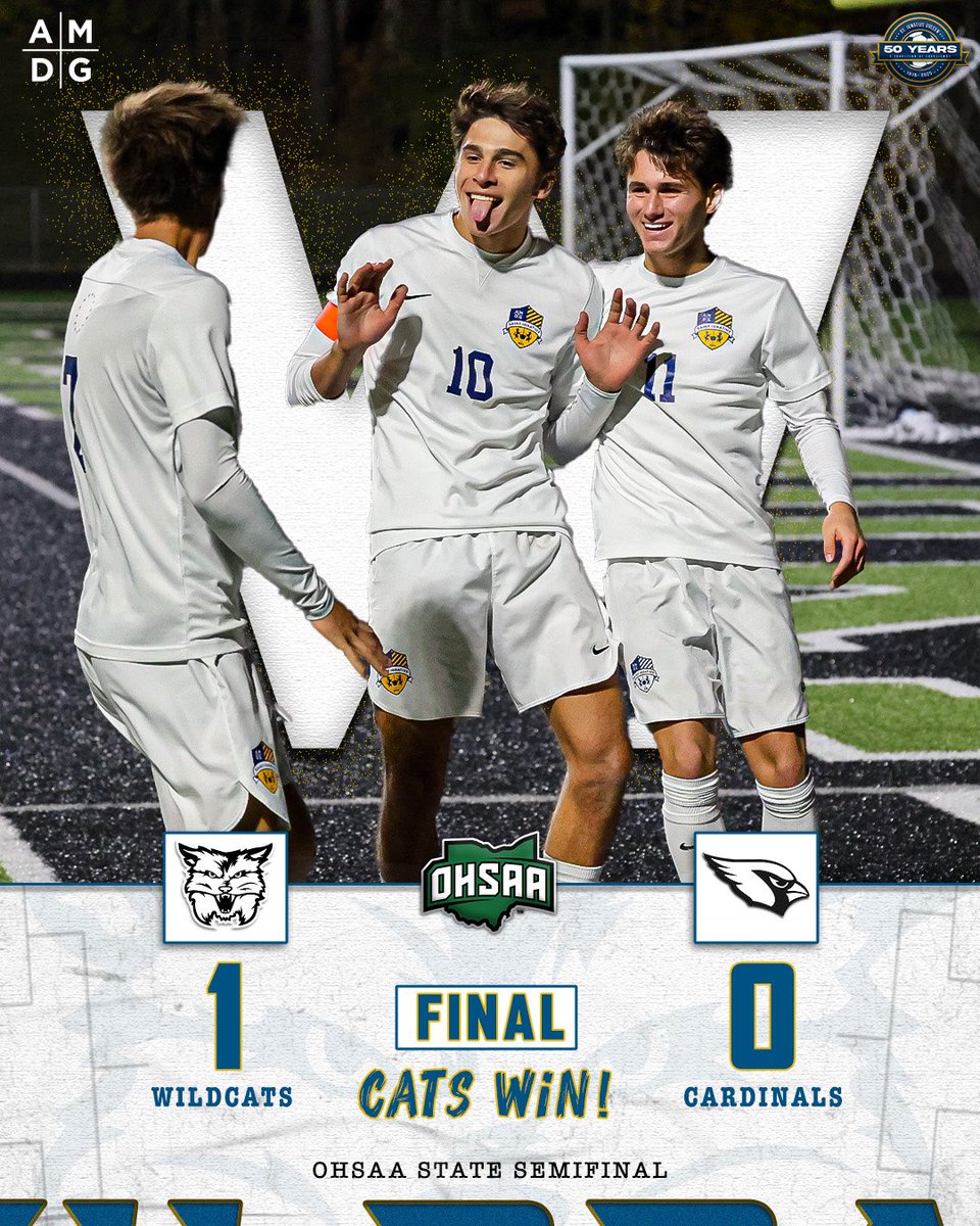 SIHSSports's tweet photo. SOC: A BLUE AND GOLD WINNER! The Cats hang on to defeat St. Charles Prep to advance to their seventh consecutive State Championship! They’ll face Dublin Jerome next Monday at Historic Crew Stadium! 
#GoCats https://t.co/TEXSZA30tq