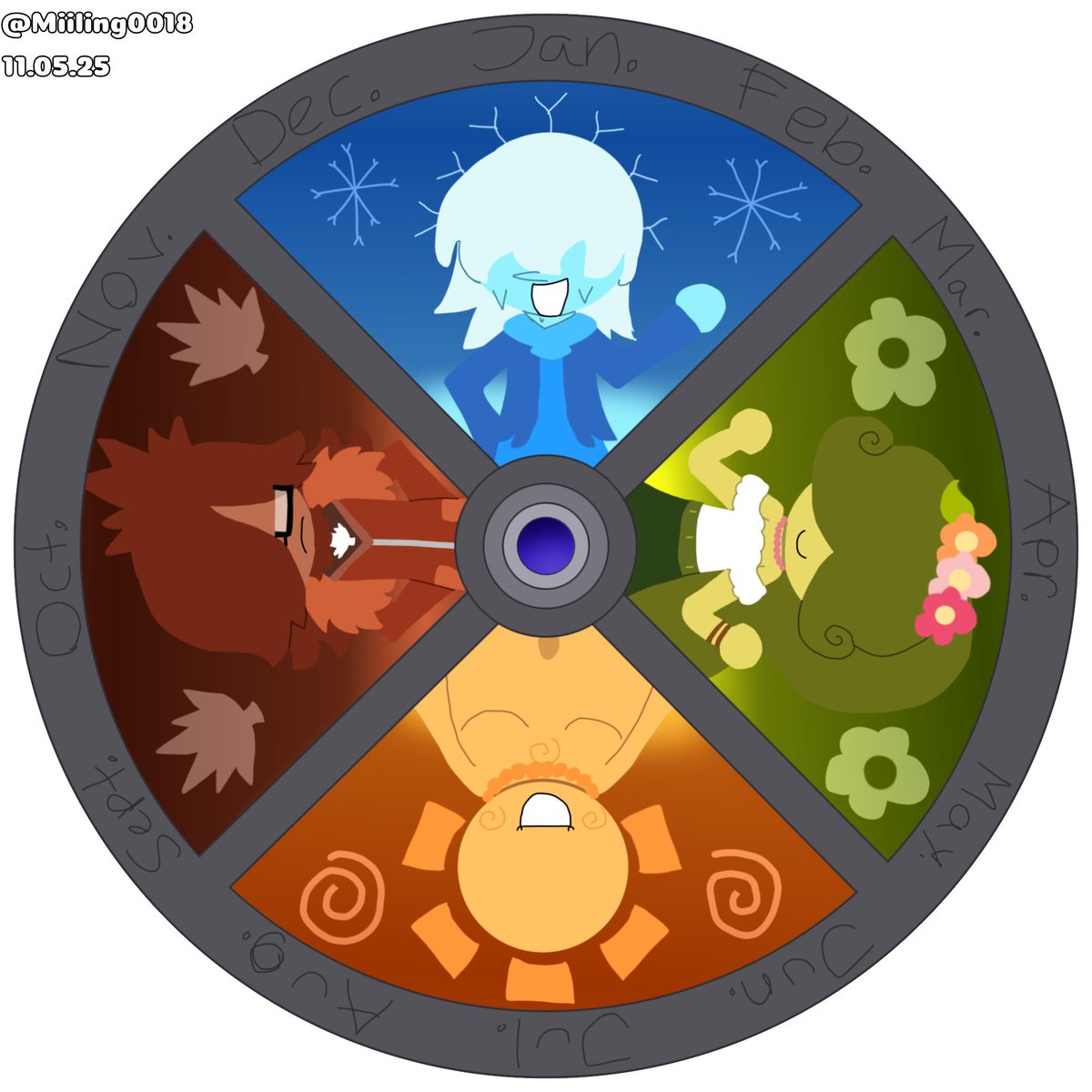 Miiling0018's tweet photo. The Seasonal Wheel!

Took me a whole day to finish this

#oc #ocs #ocart #godOCS #teresa #horus #aster #blake https://t.co/7rQeW6mCM4