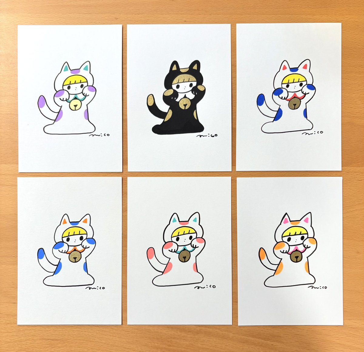 両手招き猫、ねむたい猫、じゃらじゃら猫

色々な組み合わせを描いて満足!
明日(7日)、追加納品に行けたらと思ってます。

#愛と狂気のマーケット 
@aitokyouki 