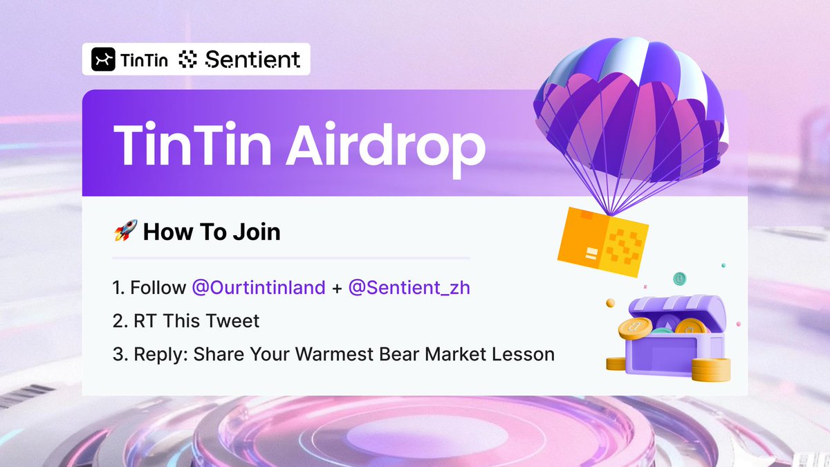OurTinTinLand's tweet photo. 【TinTin's Bear Market Comfort Pack】🎁

Everyone's talking about Sentient. We're giving you a free ticket. 🎫

We team up with @sentient_zh to give away 20 scarce Sentient invite codes!

How to join:
✅ Follow @OurTinTinLand + @sentient_zh
✅ RT this tweet
✅ Reply: Share your warmest bear market lesson
(Example: mastered the art of cooking instant noodles during crashes)

🍀 We'll pick 20 lucky winners on Nov 10th.

#TinTinLand #AI #TinTinAirdrop