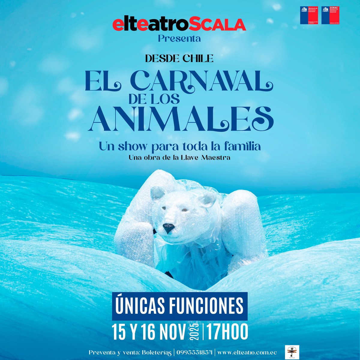 ✨ ¡Un viaje mágico al corazón del mundo animal! ✨

Desde Chile, llega la obra que deslumbrará a toda la familia: El Carnaval de los Animales 🦒🐻‍❄️🐠

📆 Sábado 15 y domingo 16 de noviembre | 17:00
🎟️ elteatro.com.ec | 0995551854 | boleterías