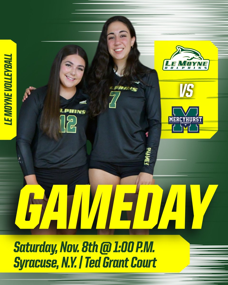 IT'S GAMEDAY‼️

We're celebrating Senior Day against the Lakers!

🆚 Mercyhurst
⏰ 1:00 P.M.
🏟️ Syracuse, N.Y. | Ted Grant Court
📊 lemoynedolphins.com/sidearmstats/w…
📺 necfrontrow.com/game/14009

#LetsGoPhins🐬