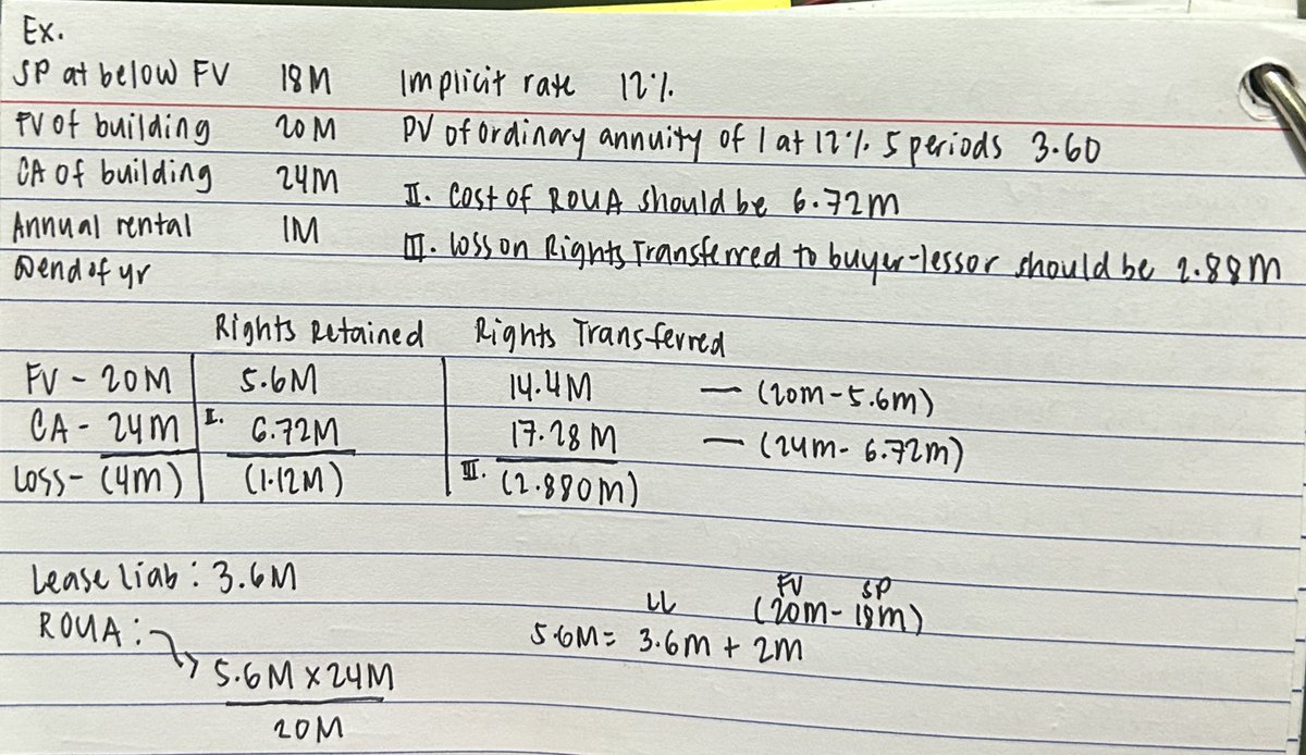 Guys skl, for Leases, sobrang saya ng Sales and Leaseback pag nalaman mo ‘yung table. Todo aral ako sa Leases pero isa lang lumabas nitong Oct 2025 BE tapos Sales and Leaseback pa kaya ez point!

Ito notes kooo. Kung sino man po nakadiscover ng table, salamat sa buhay niyo!! 👑🧎‍♀️