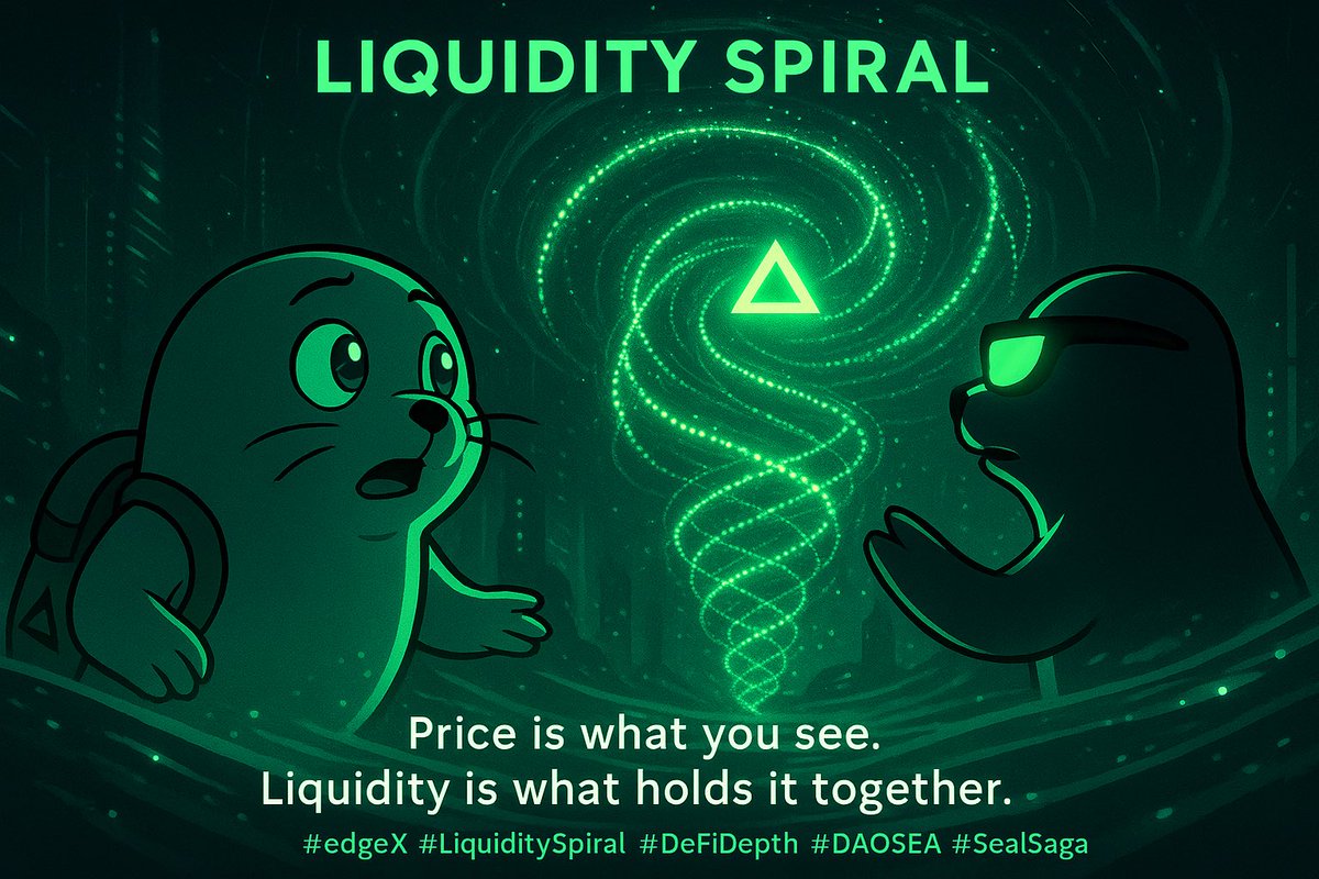 egdeledger's tweet image. Season 4 – Ep.17 “Liquidity Spiral”

“Price is what you see.
Liquidity is what holds it together.”

#edgeX #LiquiditySpiral #DeFiDepth #DAOSEA #SealSaga

Maru: “I’ve been watching prices all along…”
Edge: “But liquidity is the reason they move. On edgeX, that’s where everything