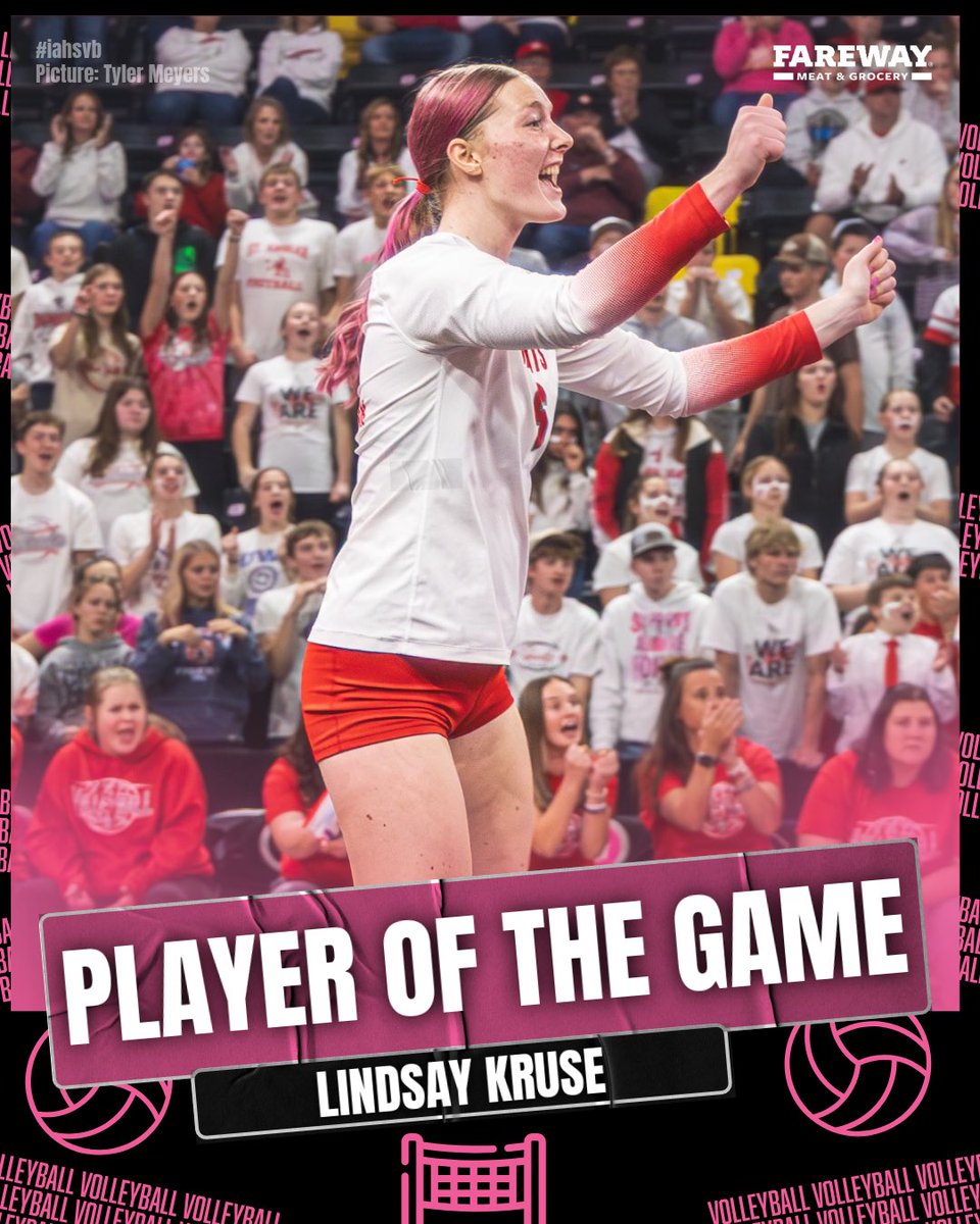 𝗣𝗹𝗮𝘆𝗲𝗿 𝗼𝗳 𝘁𝗵𝗲 𝗚𝗮𝗺𝗲 🔥

Lindsay Kruse and the Saints will play tomorrow in the 1A title 😤

#iahsvb Tyler Meyers