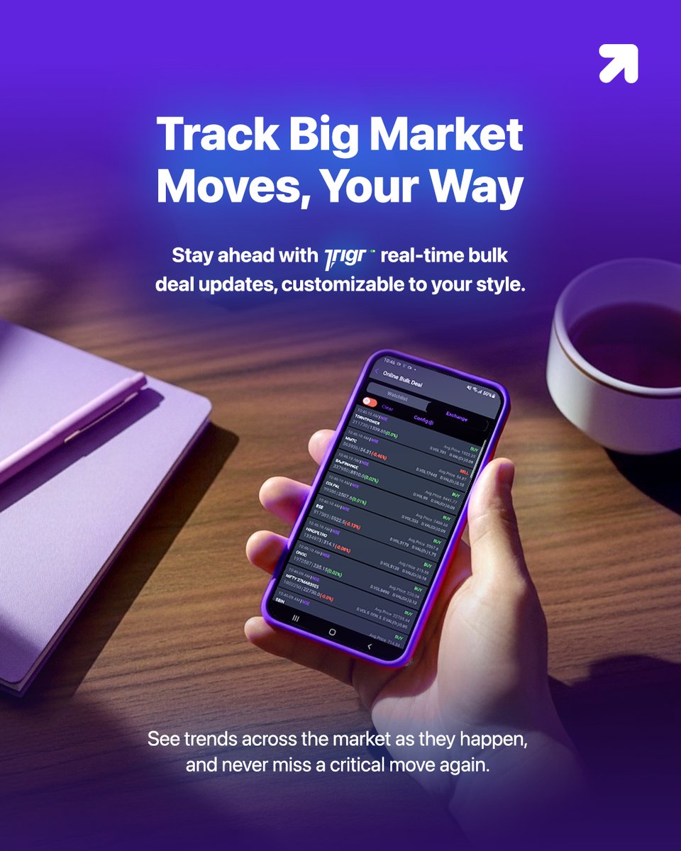 Stay on top of every big market move with Trigr’s real-time bulk deal insights, tailored to your style, so you never miss a beat.

#TrigrAdvantage #TrigrApp #AbNoFikar #Ticker #SmartInvesting #FinancialMarkets #Trigr #MarketEdge #StayAhead #TrigrEffect #FastTrackFinance