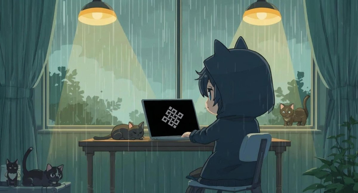 YuniCryptoGirl's tweet photo. Rain outside, code inside. 🌙
While the world sleeps, devs don’t.
No one sees — only the cats know. 🐈‍⬛
It’s build time. Ritual nodes keep thinking.
AI doesn’t rest — it evolves. 🔮
#Ritual #DevsNeverSleep 
@joshsimenhoff @Jez_Cryptoz 
#3rd 
😊😊 https://t.co/RTJJk2jeXe
