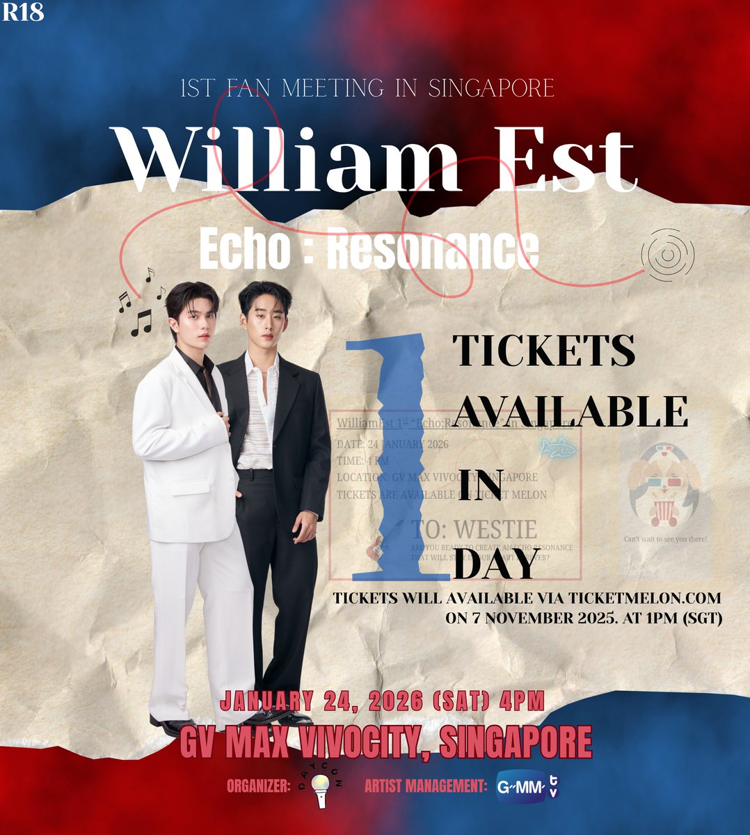 DAYCON_ENT's tweet image. ⏰ 1 DAY LEFT! ⏰

Get ready — tickets for WILLIAMEST 1st Fan Meeting “ECHO RESONANCE” in
Singapore go on sale TOMORROW! 💙

The countdown is almost over — are you ready to feel the ECHO RESONANCE?

🗓️ 7 November 2025, 1 PM (SGT)
🔗 ticketmelon.com/daycon/william……